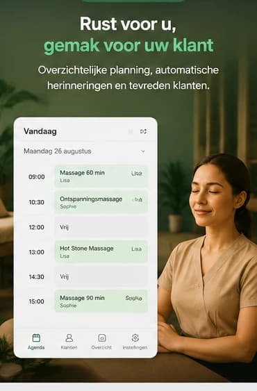 Voorbeeld van afsprakenplanning voor een massage- en wellnesspraktijk